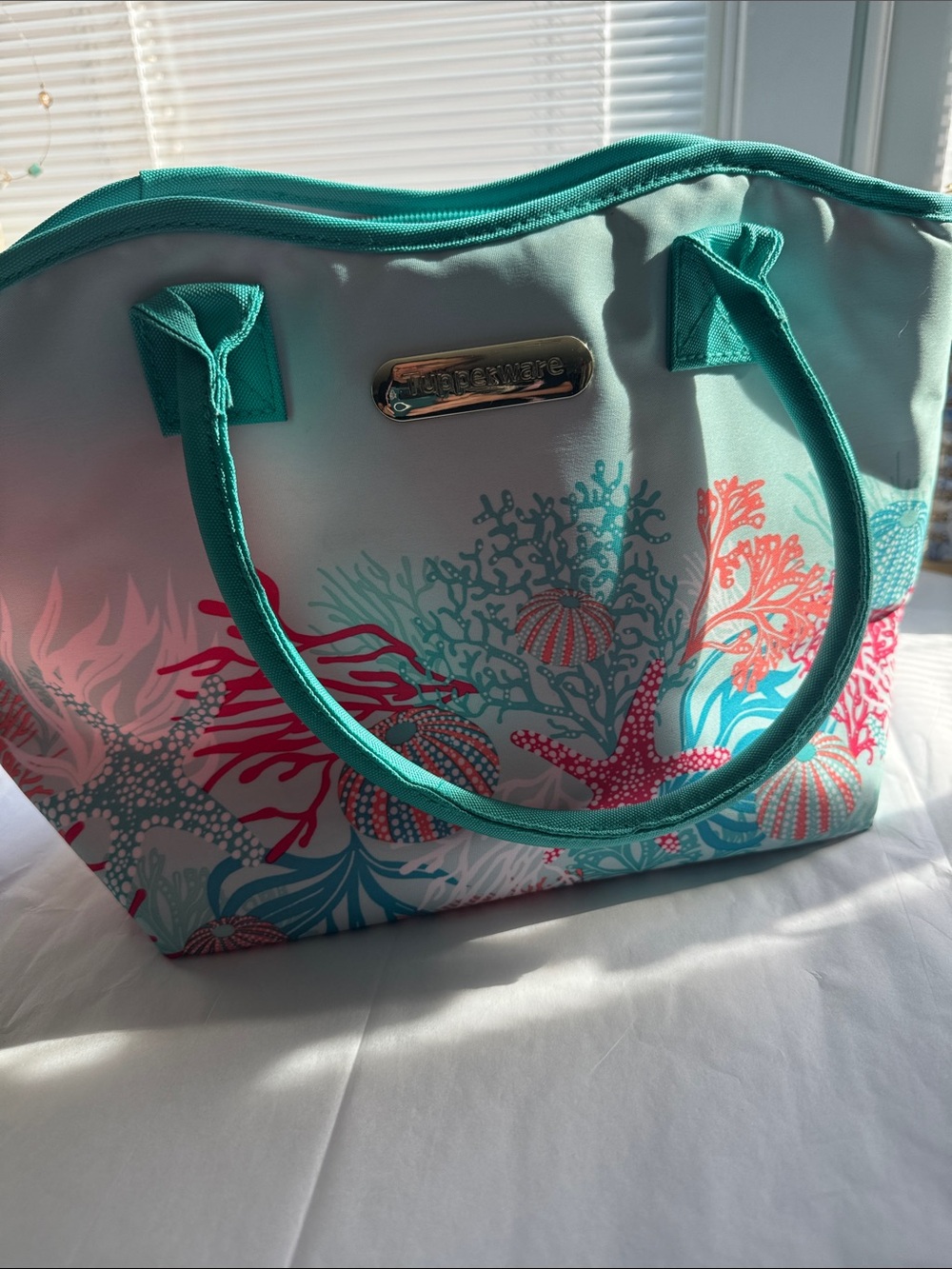 Tupperware Insulated Cooler Lunch Tote Aqua Coral Starfish Beach Bag